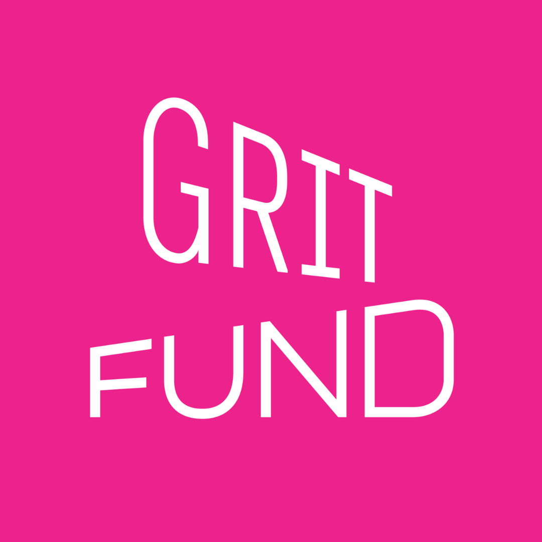 Hot pink grit fund logo with white type.