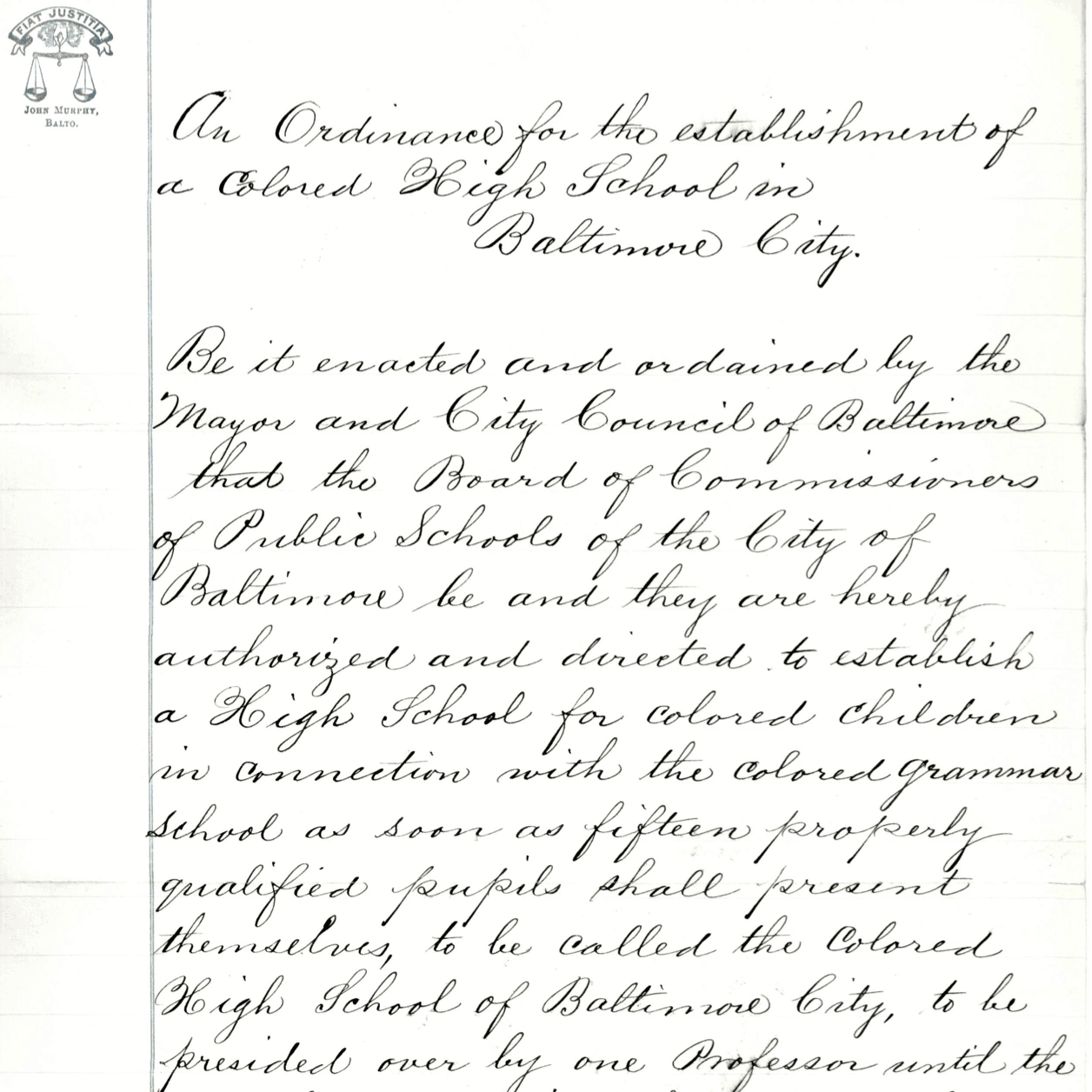 A an ordinance from the 1880s written by hand on white paper.