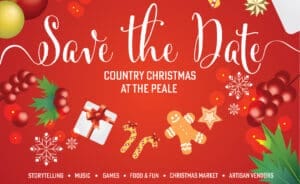 Save the date flier for a Christmas Market that includes graphics of presents, candy canes, and gingerbread people.