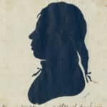 A silhouette of a man with a cravat and a long braid in the back.