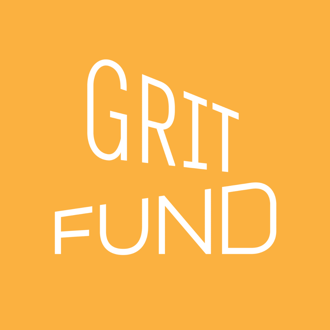 A mustard yellow background with the words, GRIT FUND, in thin white type.