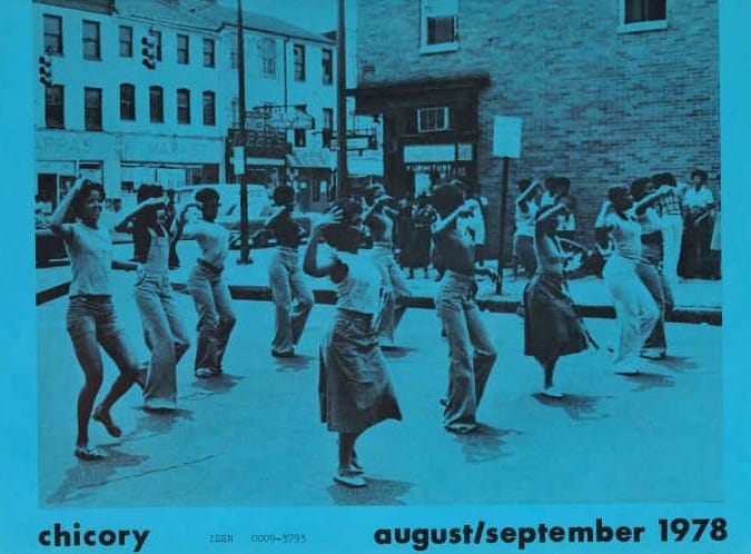 The cover of a magazine from 1978 that shows people dancing in the street.