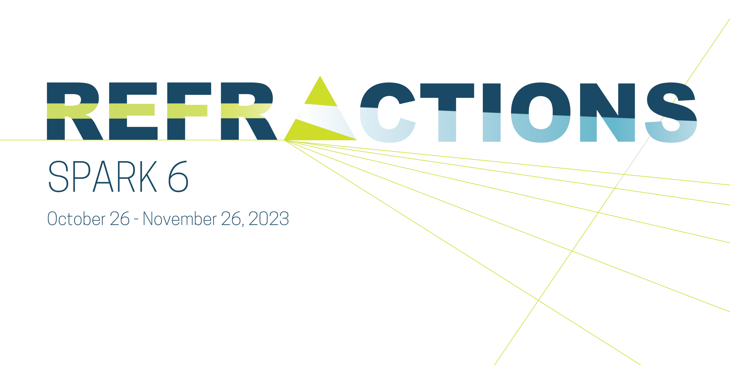 The SPARK exhibition logo with the word, Refractions, in blue and green type.