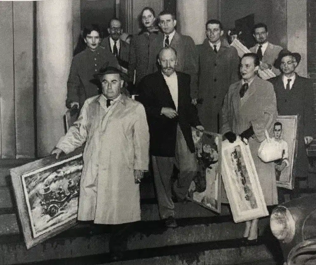 Artists protest removal of Glenn Walker’s painting “In the Room” from the 1955 Peale Museum exhibition.